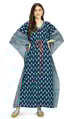 Mometernity Indigo Block Print Cotton Maternity and Nursing Full Length Kaftan - Indigo
