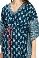 Mometernity Indigo Block Print Cotton Maternity and Nursing Full Length Kaftan - Indigo