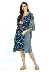 Mometernity Indigo Block Print Cotton Maternity and Nursing Short Kaftan - Indigo