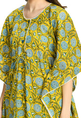 Mometernity Floral Cotton Block Print Maternity and Nursing Full Length Kaftan - Yellow