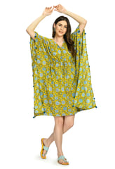 Mometernity Floral Cotton Block Print Maternity and Nursing Short Kaftan - Yellow