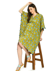 Mometernity Floral Cotton Block Print Maternity and Nursing Short Kaftan - Yellow