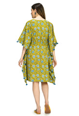 Mometernity Floral Cotton Block Print Maternity and Nursing Short Kaftan - Yellow