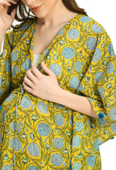 Mometernity Floral Cotton Block Print Maternity and Nursing Short Kaftan - Yellow