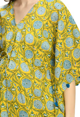 Mometernity Floral Cotton Block Print Maternity and Nursing Short Kaftan - Yellow