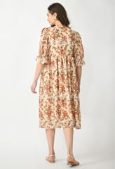 Mometernity Schiffli Floral Print Maternity and Nursing Midi Dress - White