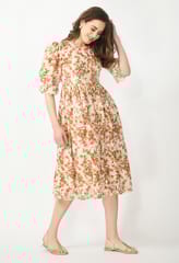 Mometernity Schiffli Floral Print Maternity and Nursing Midi Dress - White