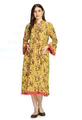 Mometernity Floral Print Maternity and Nursing Kurta Dress - Yellow
