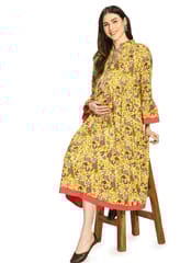 Mometernity Floral Print Maternity and Nursing Kurta Dress - Yellow