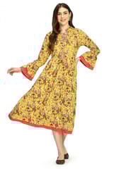 Mometernity Floral Print Maternity and Nursing Kurta Dress - Yellow