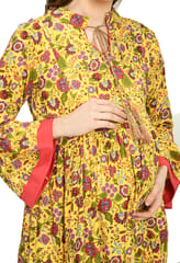 Mometernity Floral Print Maternity and Nursing Kurta Dress - Yellow
