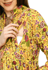 Mometernity Floral Print Maternity and Nursing Kurta Dress - Yellow