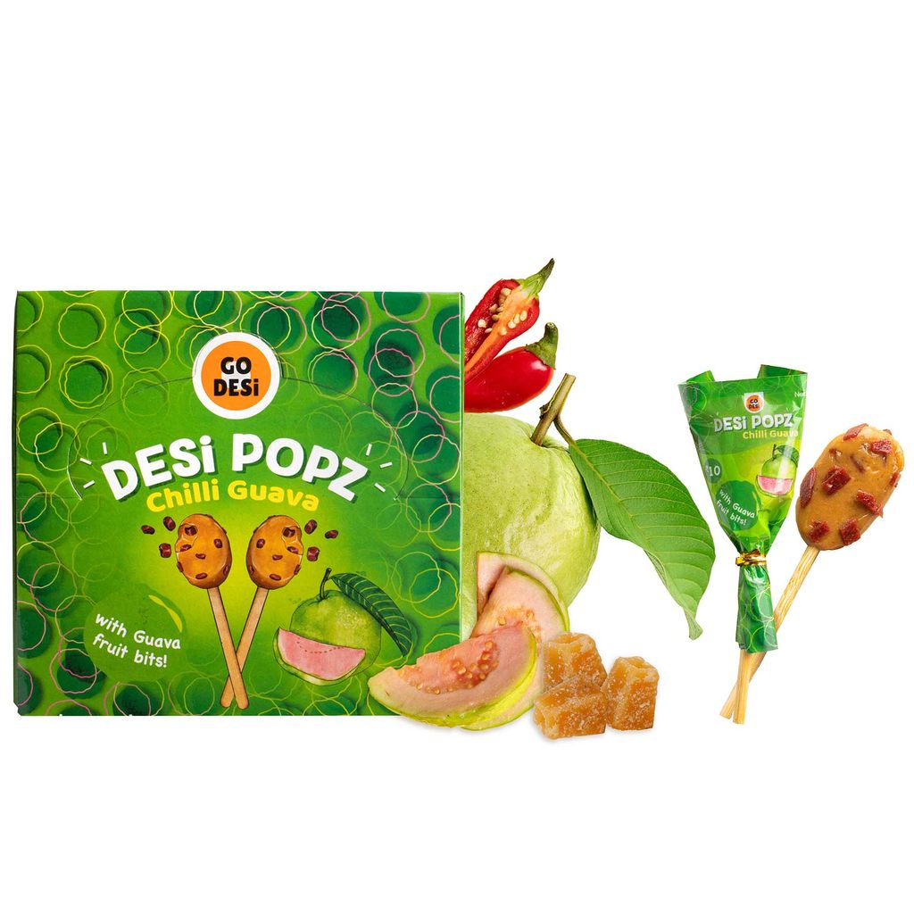 GO DESi Chilli guava, Pack of 40 pieces, Desi popz with Bits, Fruit Snacks, Lollipop, 440 gm