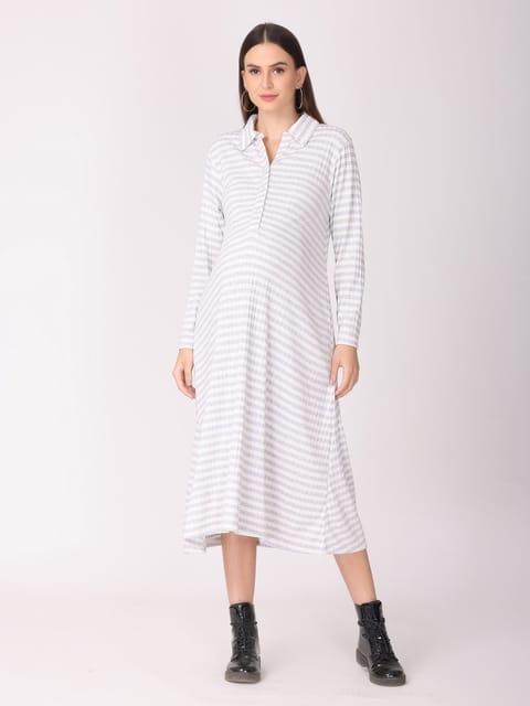 The Mom Store Ribbed Stripes A line Maternity and Nursing Dress