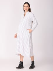 The Mom Store Ribbed Stripes A line Maternity and Nursing Dress