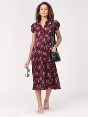 The Mom Store Spiced Orchid Floral Print Maternity and Nursing Dress