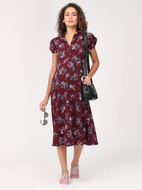 The Mom Store Spiced Orchid Floral Print Maternity and Nursing Dress