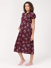 The Mom Store Spiced Orchid Floral Print Maternity and Nursing Dress