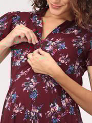 The Mom Store Spiced Orchid Floral Print Maternity and Nursing Dress
