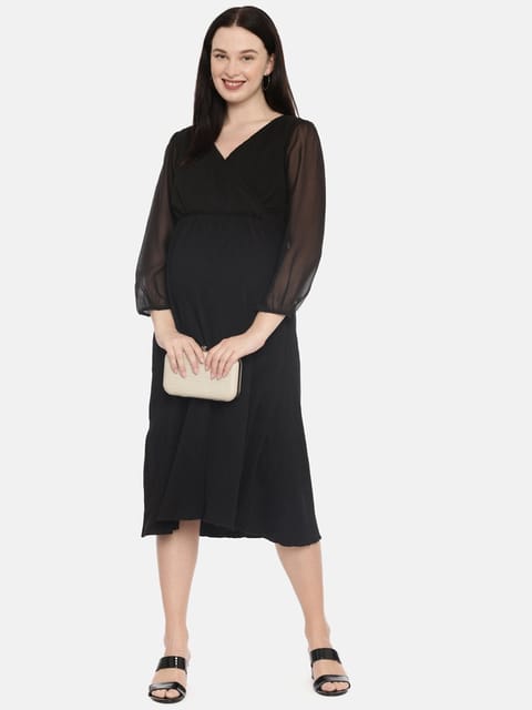 The Mom Store Little Black Pleated Maternity and Nursing Dress
