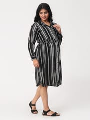 The Mom Store Black and Grey Stripe Maternity and Nursing Dress