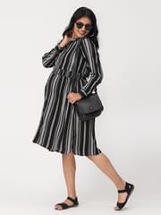 The Mom Store Black and Grey Stripe Maternity and Nursing Dress