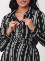 The Mom Store Black and Grey Stripe Maternity and Nursing Dress
