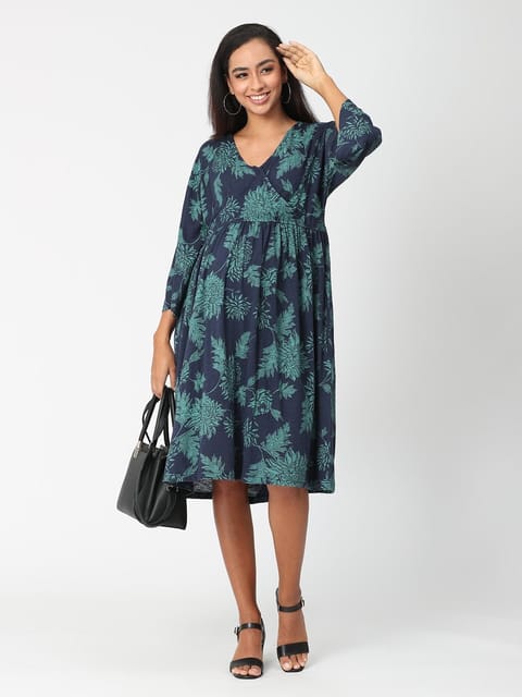 The Mom Store Blue Coral Maternity and Nursing Dress