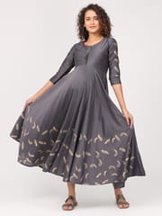 The Mom Store Chandni Gold Foil Print Maternity and Nursing Kurti