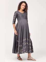 The Mom Store Chandni Gold Foil Print Maternity and Nursing Kurti