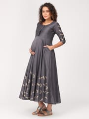 The Mom Store Chandni Gold Foil Print Maternity and Nursing Kurti