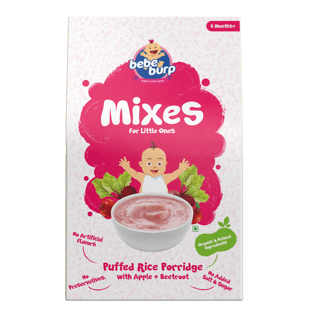 Bebe Burp Organic Baby Food Instant Mix Puffed Rice Porridge with Apple & Beetroot - 200 gm