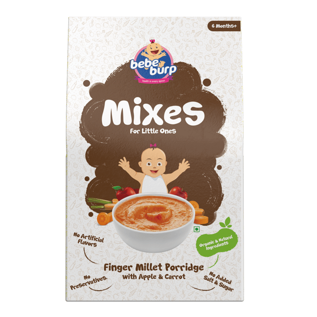 Bebe Burp Organic Baby Food Instant Mix Finger Millet Porridge with Apple & Carrot - 200 gm
