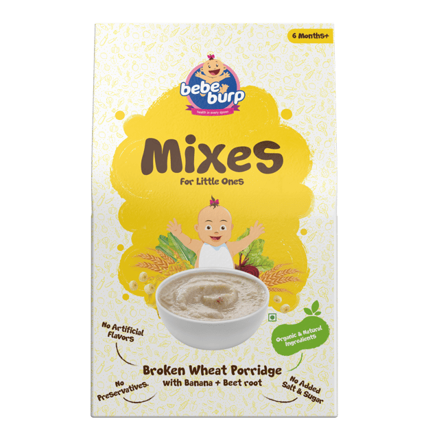 Bebe Burp Organic Baby Food Instant Mix Broken Wheat Porridge with Banana & Beetroot - 200 gm