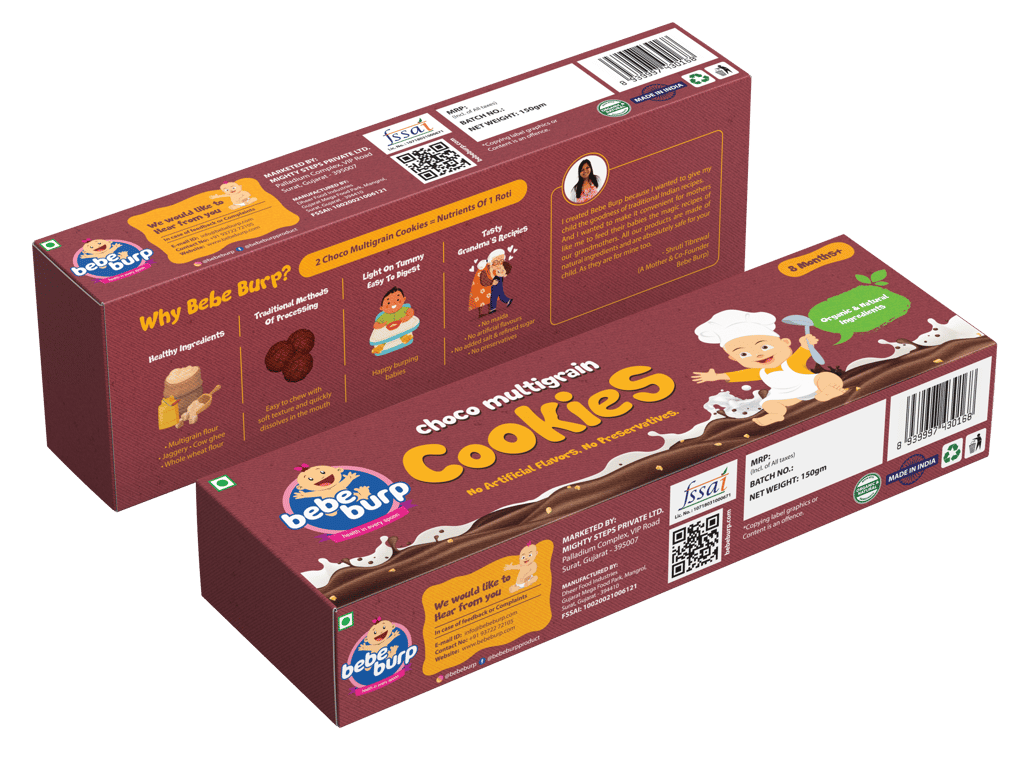 Bebe Burp Organic Baby Food Choco Multigrain Cookies(Pack of-2) - 150 gm