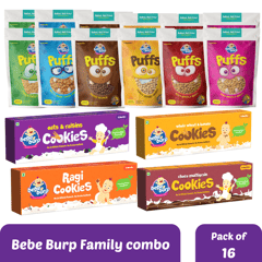 Bebe Burp Organic Family Combo(4 Cookie(150gm each)s+12 Healthy Puff(35gm each))-Pack of 16