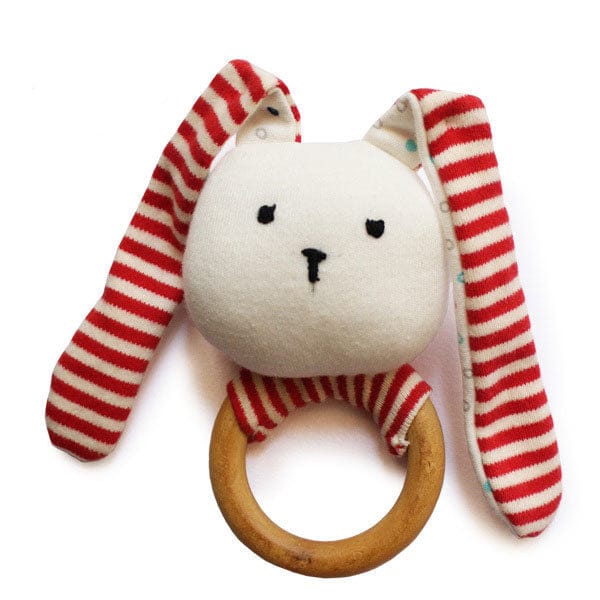 Shumee Striped Bunny Teether and Rattle Ring Toy (0-2 years)