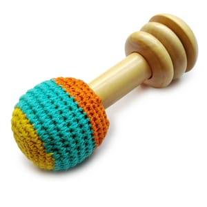 Shumee Organic Crochet Shaker Wooden Baby Rattle Toy (0-2 years)
