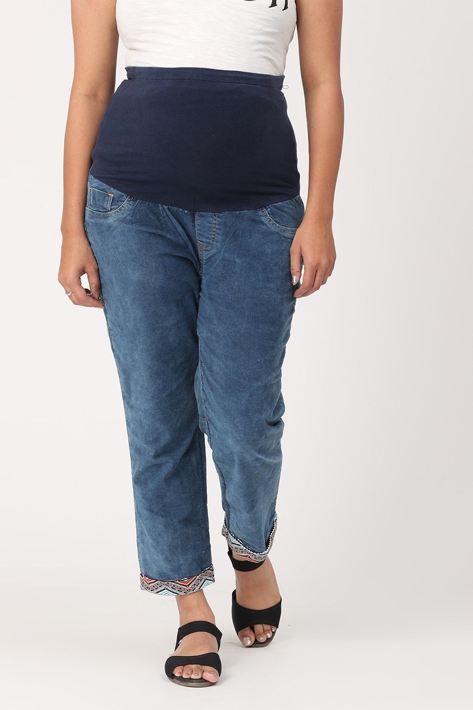 Charismomic Ankle Length Straight Maternity Jeans - Blue