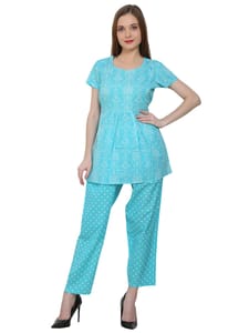 Moms Ever Maternity and Feeding Pure Cotton Night Suit  - Teal