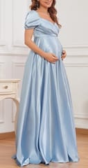 Plum and Peaches Puff Sleeves Elegant Satin Baby Shower Gown