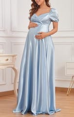 Plum and Peaches Puff Sleeves Elegant Satin Baby Shower Gown