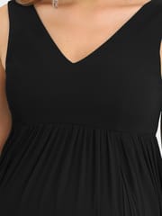 Plum and Peaches V Neck Ruffle Maternity Black Gown