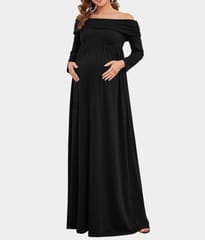Plum and Peaches Off Shoulder Jersey Black Gown