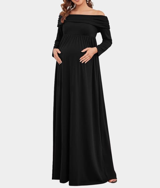 Plum and Peaches Off Shoulder Jersey Black Gown