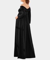 Plum and Peaches Off Shoulder Jersey Black Gown