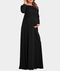 Plum and Peaches Off Shoulder Jersey Black Gown