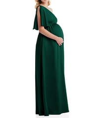 Plum and Peaches One-Shoulder Flutter Sleeve Maternity Dress