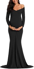 Plum and Peaches Off Shoulder Black Mermaid Maternity Gown