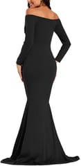 Plum and Peaches Off Shoulder Black Mermaid Maternity Gown